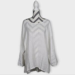 Terzo Millennio White 100% Linen Tunic Top Flowy Boxy Long Sleeve Size 1X